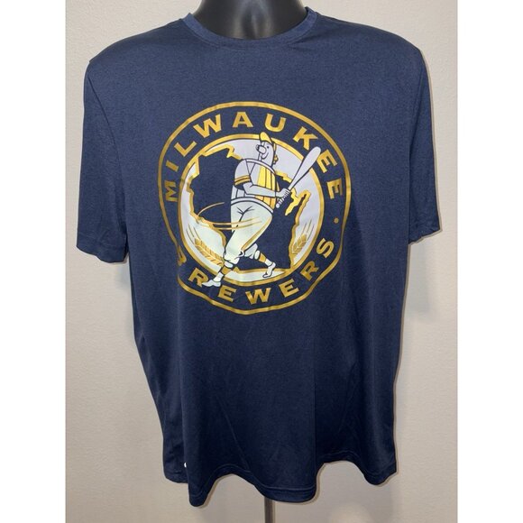 MLB Milwaukee Brewers Barrelman 1970s Logo Men Large T-shirt Dri Fit - Picture 1 of 7